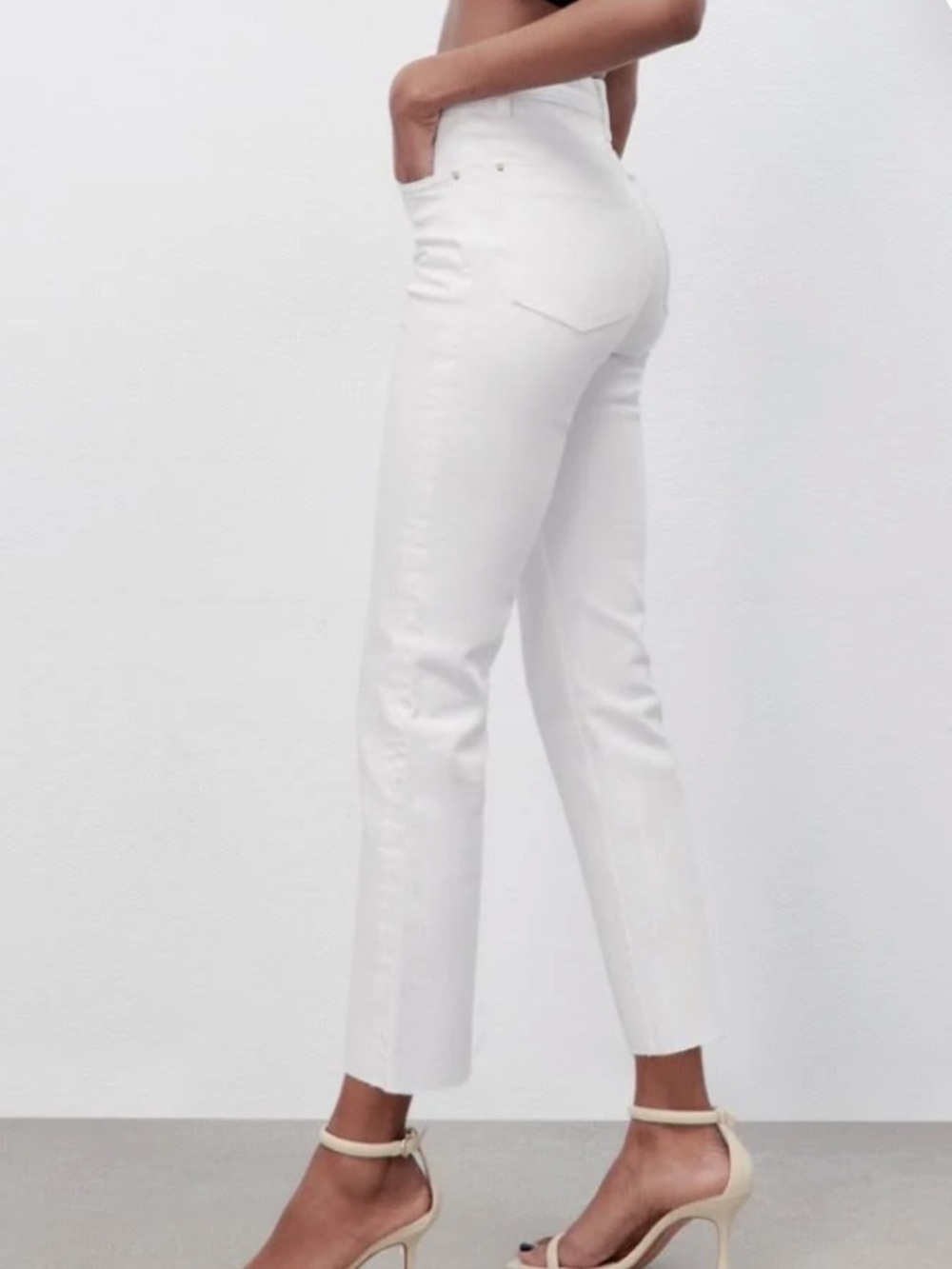 Zara Mini Flare Jeans White High Rise Cropped Kick Flare Raw Hem 2